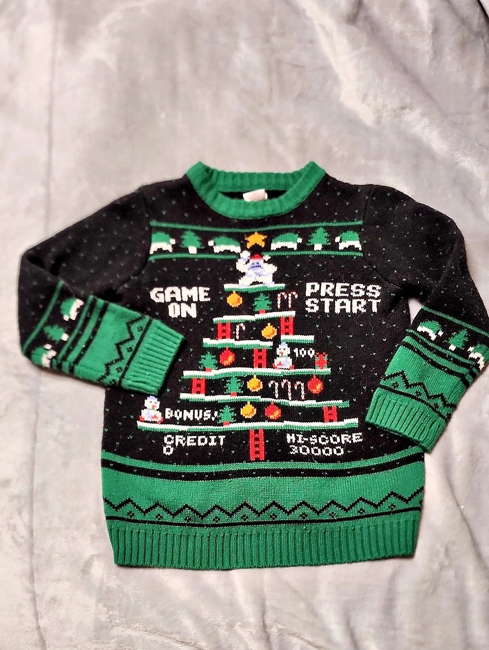 Holiday Time Boys Video Game Gamer Ugly Christmas Sweater Black & Green Size M